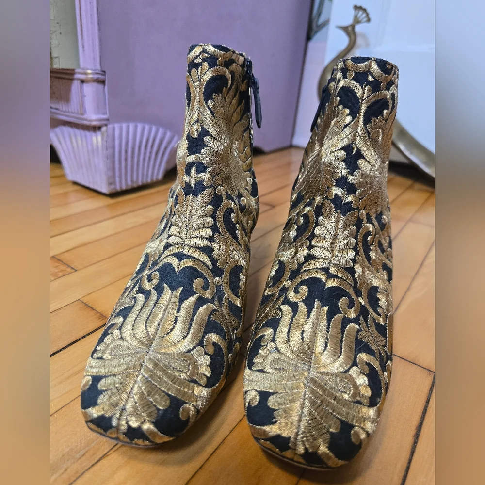Tory Burch Borcade Carlotta Gold and Black Ankle Boots Size 8